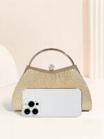 Women's Gold Pleated Evening Handbag with - Image 4