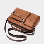 Men's Brown Faux Leather Messenger Bag with Multiple - Image 12