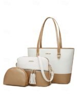 Elegant women's stylish two-tone patchwork handbag set with - Image 15