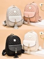 Women's Quilted Pink Leather Backpack Wristlet Card Holder - Image 4