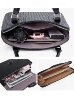 Women's 3-Piece Brown Woven Faux Leather Handbag Set – - Image 7