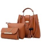 Women's 3-Piece Handbag Set - Pink Faux Leather Tote, - Image 16