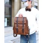 Men's Vintage Faux Leather Backpack with Buckle Straps, - Image 13