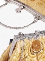 Women's Vintage Green Velvet Handbag with Beaded Floral - Image 5