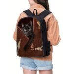 Black Cat Zipper Design Backpack – Cute 3D Animal Print School - Image 8