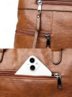 Women's Large Faux Leather Shoulder Tote Bag with Multiple - Image 11