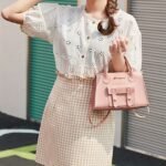 Women's White Faux Leather Handbag with Top Handle and - Image 3