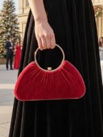 Women's Christmas Party Velvet Handbag – Elegant Red, - Image 3