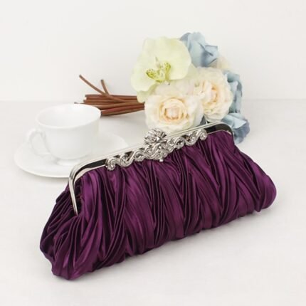 Women's White Satin Pleated Evening Clutch – Elegant