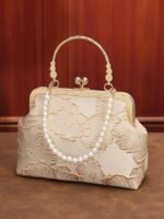 Women's Elegant Pearl Handle Clutch Bag - Floral - Image 4