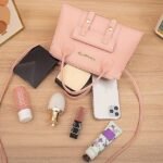 Women's White Faux Leather Handbag with Top Handle and - Image 6