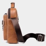 Men's Brown Faux Leather Messenger Bag with Multiple - Image 13