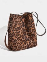 Women's Suede-Like Faux Leather Tote with Leopard print, - Image 4