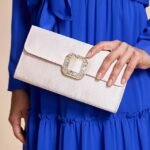 Women's White Satin Clutch with Rhinestone Buckle - Elegant