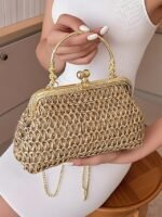 Women's Vintage Woven Straw Handbag – Elegant Kiss Lock - Image 4