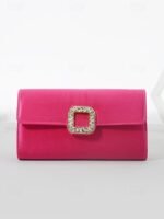 Women's White Satin Clutch with Rhinestone Buckle - Elegant - Image 11