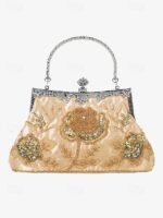 Women's Vintage Green Velvet Handbag with Beaded Floral - Image 2
