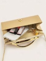 Women's Metallic Evening Clutch Bag with Gold Handle, - Image 7