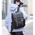 Men's Vintage Faux Leather Backpack with Buckle Straps, - Image 3