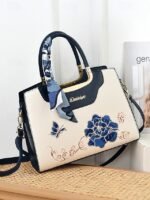 Women's Embroidered Faux Leather Handbag with Scarf Accent - Image 14