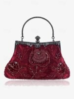 Women's Vintage Green Velvet Handbag with Beaded Floral - Image 12