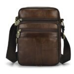 Men's Brown Leather Crossbody Bag with Multiple Zipper