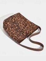 Women's Suede-Like Faux Leather Tote with Leopard print, - Image 6