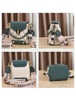 Women's Trendy Plaid Mini Shoulder Bag with Bear Charm, - Image 6