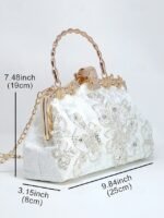 Elegant White Lace Evening Handbag with Pearl and Floral - Image 9