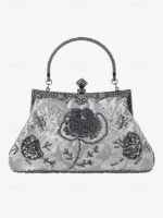 Women's Vintage Green Velvet Handbag with Beaded Floral - Image 8