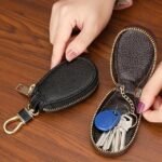 Faux Leather Zipper Key Case – Compact Key Organizer with - Image 3