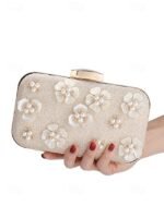 Women's 3D Floral Clutch with Pearl Accents and Gold Chain