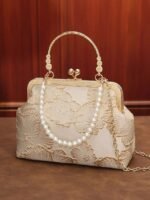 Women's Elegant Pearl Handle Clutch Bag - Floral - Image 12