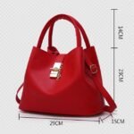 Women's Red Faux Leather Handbag with Gold Lock and Chain - Image 15