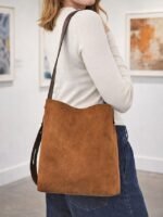 Women's Suede-Like Faux Leather Tote with Leopard print, - Image 13