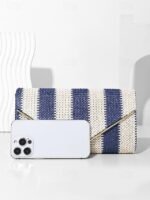 Women's Striped Woven Envelope Clutch - With chain, can be - Image 6
