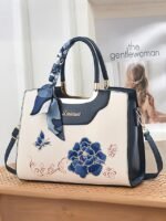 Women's Embroidered Faux Leather Handbag with Scarf Accent