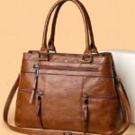 Women's Large Faux Leather Shoulder Tote Bag with Multiple