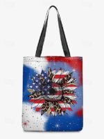 American Flag Sunflower Print Tote Bag with Starry Background, - Image 2