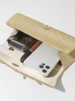 Blue Glitter Clutch Purse with Rhinestone Bow Accent, Elegant - Image 6