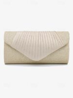 Champagne Glitter Evening Clutch Bag with Pleated Design –