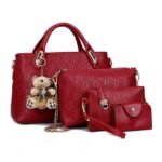 Women's 4-Piece Blue Handbag Set with Teddy Bear Charm - - Image 8