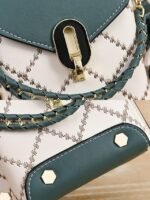 Women's Trendy Plaid Mini Shoulder Bag with Bear Charm, - Image 4