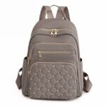 Women's Beige Quilted Backpack with Gold Studs – Stylish - Image 9