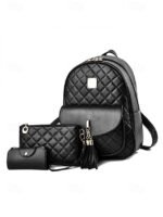 Women's Quilted Pink Leather Backpack Wristlet Card Holder - Image 10