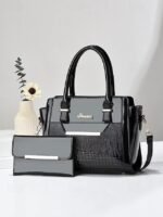 Women's Patent Faux Leather Handbag Set – Glossy - Image 7