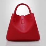 Women's Red Faux Leather Handbag with Gold Lock and Chain - Image 8