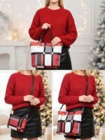 Women's Christmas Plaid Handbag Set, Multi-color Faux - Image 4