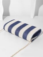 Women's Striped Woven Envelope Clutch - With chain, can be - Image 5