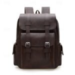 Men's Vintage Faux Leather Backpack with Buckle Straps, - Image 10
